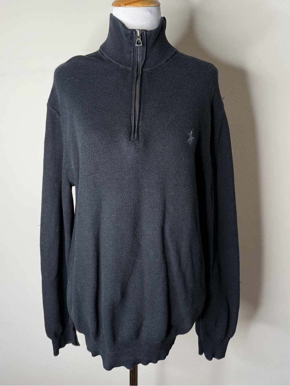 Polo Ralph Lauren Washed Black 1/2 Zip Waffle Pullover